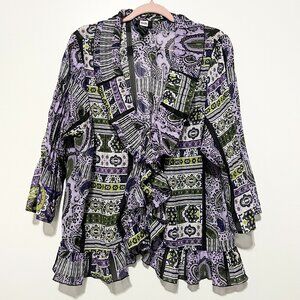 Womens Fairy Tie Front Ruffle Blouse 18/20 Gypsy Eclectic Hippie Boho Chiffon